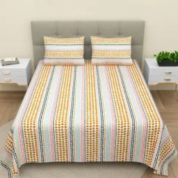 BELLA CASA Printed Orange 220 TC Cotton Super King Bedsheet with 2 Pillow Covers-image-5