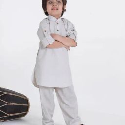 Ministitch Boys Off White Cotton Special Weave Kurta Set-picture-1