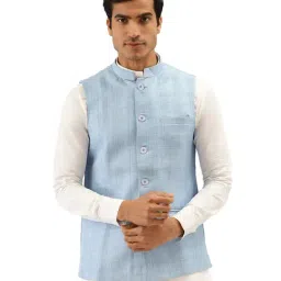 Manyavar Blue Textured Ethnic Waistcoat-picture-40