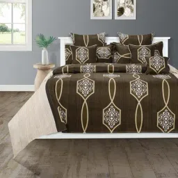 Swayam Zinnia Abstract Green 210 TC Cotton King Bedsheet with 2 Pillow Covers-image-14