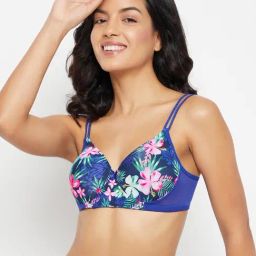 Clovia Blue Floral Print Padded Bra-image-40
