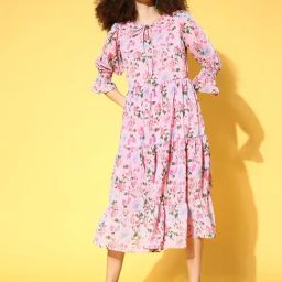 Melon by Pluss Pink Floral Print A-Line Dress-image-62