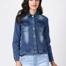 StyleStone Blue Graphic Paint Denim Jacket-image-95