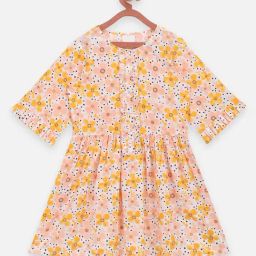 LilPicks Kids Yellow & Peach Cotton Floral Print Full Sleeves Dress-image-24