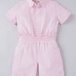 Ed-a-Mamma Kids Pink Cotton Striped Jumpsuit-image-16