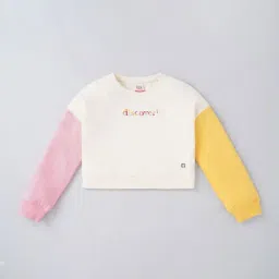 Ed-a-Mamma Kids White & Pink Cotton Color Block Full Sleeves Sweatshirt-image-79