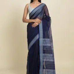 Suta Blue Cotton Silk Striped Saree Without Blouse-picture-13