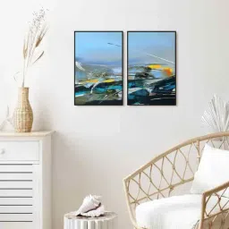 999Store Multicolor Vinyl Wall Painting Panel with Fibre Frame - Set of 2-40