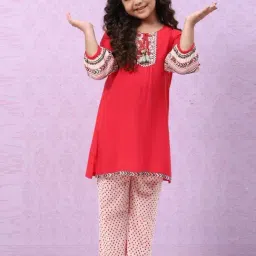 Biba Kids Red & Peach Printed Kurta Set-8