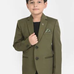 Crimsoune Club Kids Olive Solid Full Sleeves Blazer-image-82