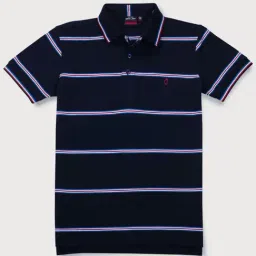 Gini & Jony Kids Blue & White Striped Polo T-Shirt-image-43