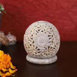 Aapno Rajasthan Cream Soapstone Cut Design Tealight Holder-10