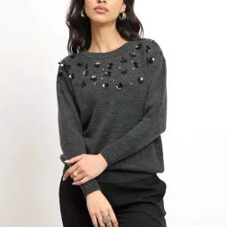 SALT Attire Grey Marcelyn Embellished Round Neck Sweater-picture-27