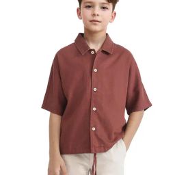 Rare Ones Boys Brown Cotton Blend Solid Shirt-image-37
