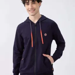 Spykar Navy Blue Cotton Regular Fit Hooded Sweatshirt-picture-41