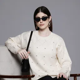 DOROTHY PERKINS Self-Design Embellished Longline Pullover-picture-29