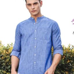 Thomas Scott Dark Blue Linen Slim Fit Shirt-image-69