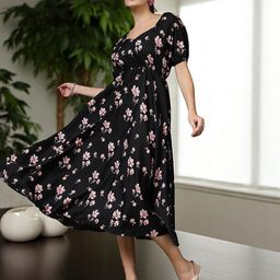 OOMPH! FACTOR Women Floral Print Puff Sleeve Fit & Flare Maxi Dress-image-75