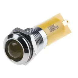 RS PRO Yellow Panel Mount Indicator 220V AC, Mounting Hole Size 14 mm, Termination Type Faston, Solder Lug, IP Rating IP67, Model No 8484608-39