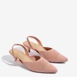 LUNA BLU by Westside Blush Pink Knitted Kitten Mules-image-93