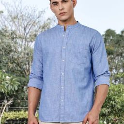 Thomas Scott Light Blue Linen Slim Fit Shirt-picture-6