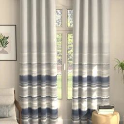 Urban Space Coastal Tides Polyester Blackout Grey & Blue Abstract 7 ft Door Curtains - Set of 2-30
