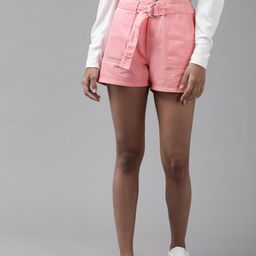 KASSUALLY Women Pink High-Rise Denim Shorts-picture-28