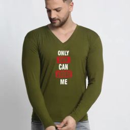 Friskers Olive Cotton Slim Fit Printed T-Shirt-image-1