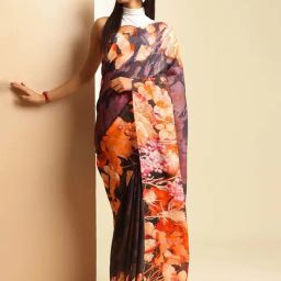 navyasa by liva Black Printed Saree With Unstitched Blouse-image-78