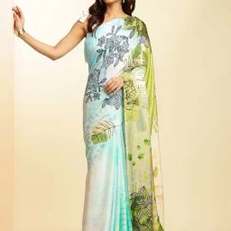 navyasa by liva Blue & Green Printed Saree With Unstitched Blouse-30