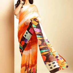navyasa by liva Multicolor Printed Saree With Unstitched Blouse-picture-34
