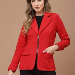 KASSUALLY Red Blazer With Metal Zipper-image-40