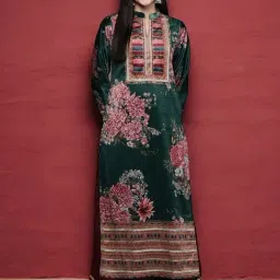 Ahalyaa Green Velvet Regular Fit Printed Kurta-picture-29