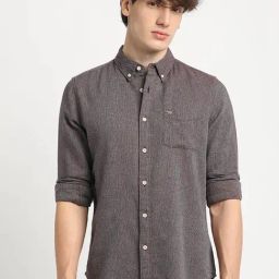 The Bear House Grey Cotton Slim Fit Texture Shirt-image-15