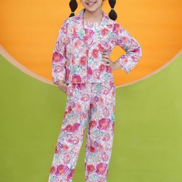 Aj DEZInES Girls Printed Shoulder Straps Pure Cotton Top With Trousers & Jacket-image-43