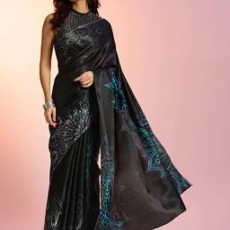 navyasa by liva Black Printed Saree With Unstitched Blouse-picture-37