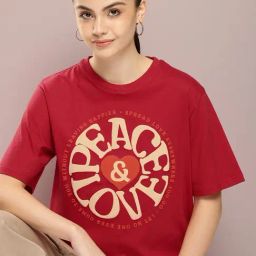 Dillinger Red Cotton Graphic Print Oversized T-Shirt-image-65