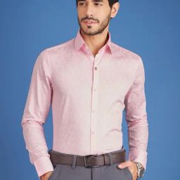 Louis Stitch Pink Cotton Regular Fit Printed Shirt-image-38