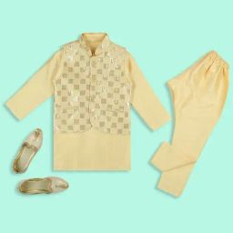 Kids Island Boys Gold Sequence Kurta Sets with Jacket-40