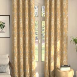 Urban Space Imperial Polyester Blackout Yellow Floral 5 ft Window Curtains - Set of 2-9