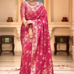Anjaneya Sarees Pink Silk Woven Saree With Unstitched Blouse-picture-27