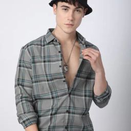 VASTRADO Core Fashion Grey Regular Fit Checks Shirt-image-91