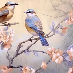 Aura Blue & Peach-Coloured Birds Printed Canvas Wall Painting-image-98