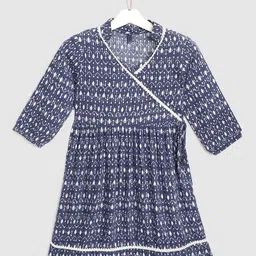 YK Navy Blue & White Ethnic Motifs Ethnic Angrakha Dress-picture-28