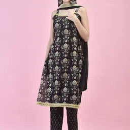 Shree Women Floral Printed Regular Thread Work Pure Cotton Kurta with Trousers & With Dupatta-picture-2