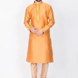Sanwara Men Orange & Beige Self Design Kurta with Churidar-picture-32