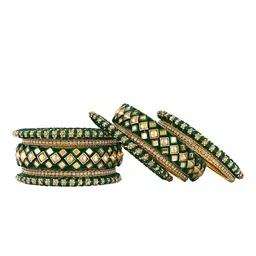 Peora Set Of 10 Gold-Plated Kundan-Studded Ethnic Chuda Bangles-picture-8