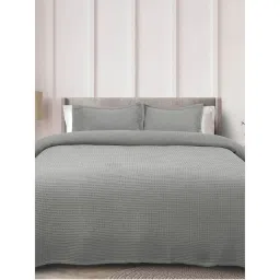 Rosara Home Grey Solid Waffle Queen Bed Cover with 2 Pillow Covers-picture-29