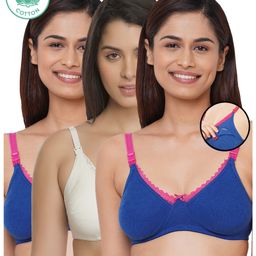 Inner Sense Pack Of 3 Organic Antimicrobial Laced Soft Nursing Bra - Blue & White-20