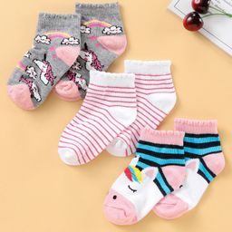 Cute Walk by Babyhug Anti Bacterial Ankle Length Socks Pack of 3 - White Grey-image-82